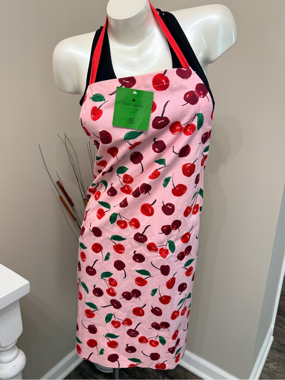 Kate Spade NWT Cherry Print Cotton Apron Designer Ribbon Tie closure Colorful